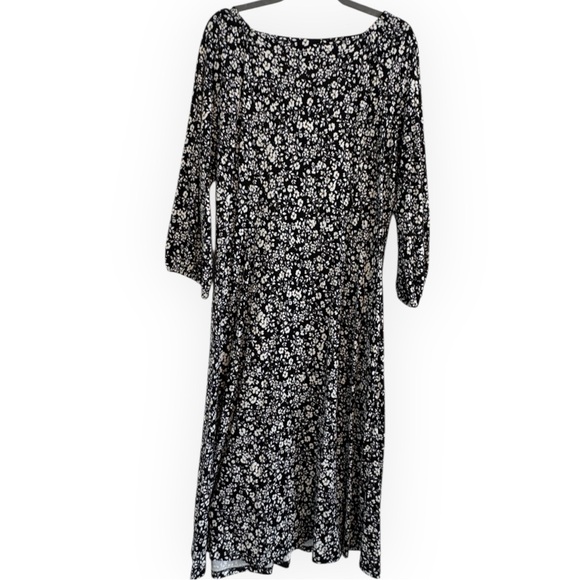 J. Jill Black and White Floral Elbow Length Sleeves Dress - Picture 4 of 12